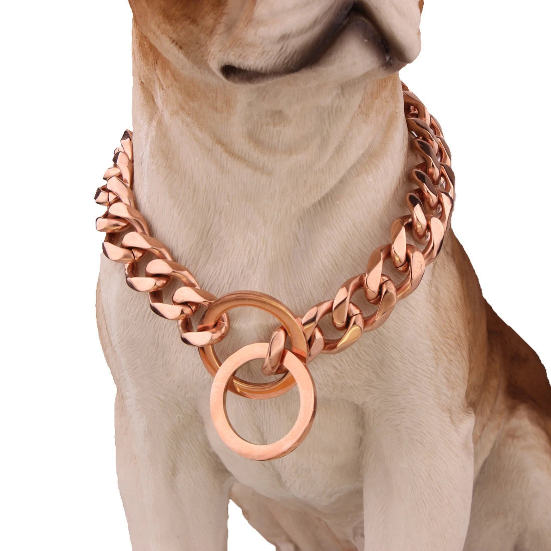 Strong Choke Chain Dog Collar Luxury 15MM 18K Gold Stainless Steel Cuban Link Metal Necklace for Small Medium Large Dogs Pitbull