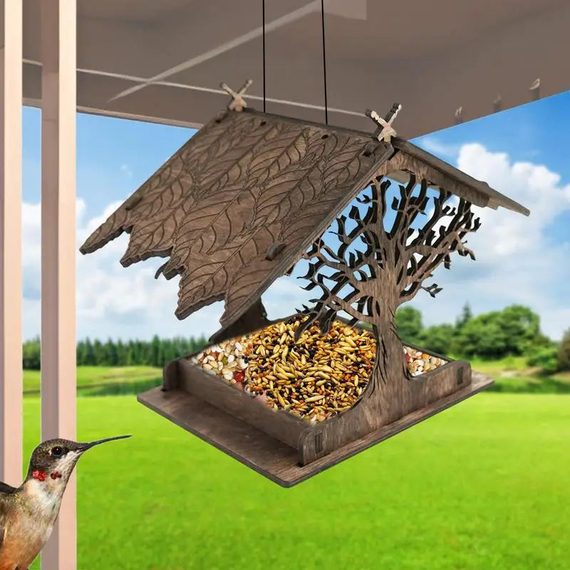 Wooden Hanging Bird Feeder Cottage Hanging Bird House Hanging Birdfeeder For Outdoors Attracts Blue Jays Extra-Large Bird Feeder