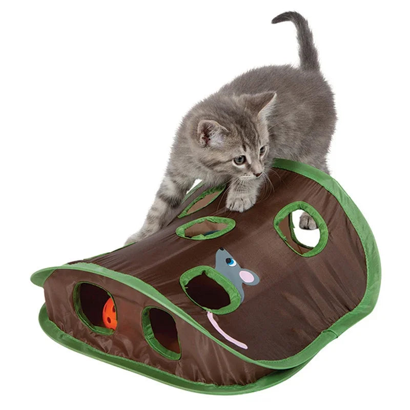 9 Hole Cats Playing Tunnel Foldable Mouse Hunt Toys Cat Mice Game Intelligence Bell Tent With Keeps Kitten Active Pets