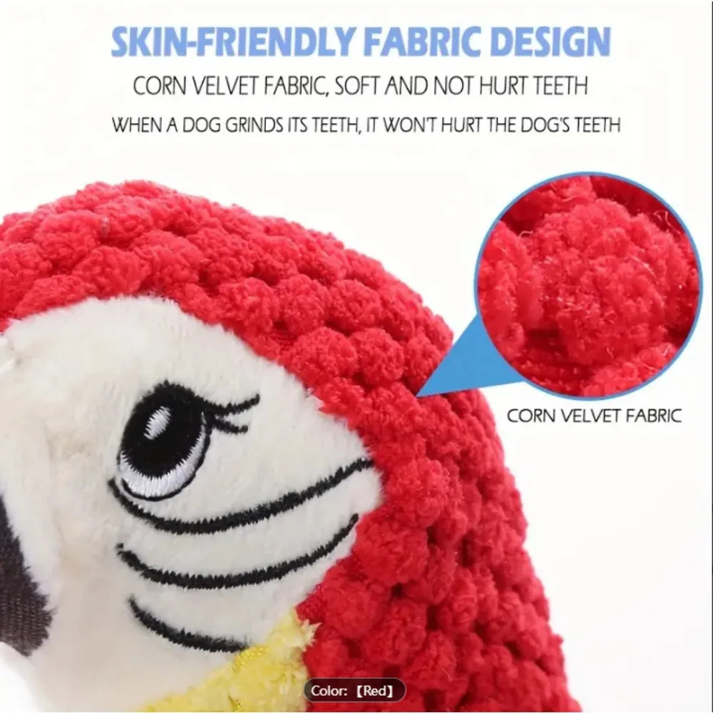 A Red Parrot-Shaped Plush Pet Funny Toy That Makes Sounds And Is Designed for Cute Dogs to Chew And Clean Their Teeth Dog Toy