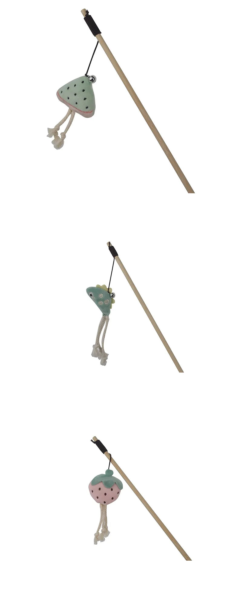 Cat Toy Cat Teaser Sticks Wooden Rod Funny Cat Stick Light Color Plush Doll Elastic Rope With Bell Cat Self-hi Toy