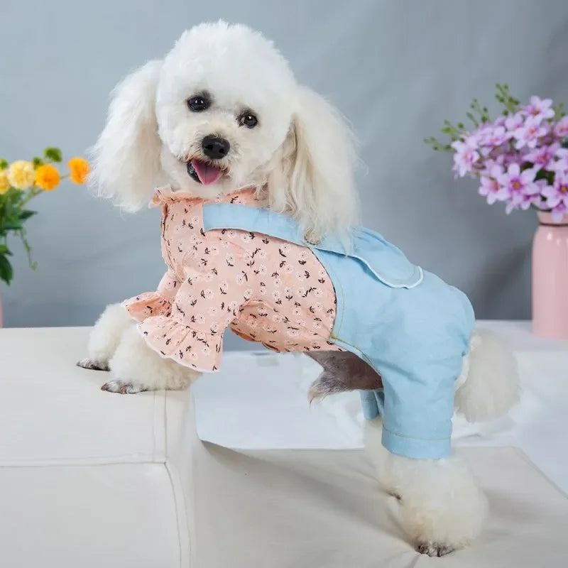 Pet Dogs Clothes Thin Denim Strap Dog Rompers Princess Pet Four-legged Clothes Jumpsuit for Dog Sweet Puppy Kitten Costumes Coat