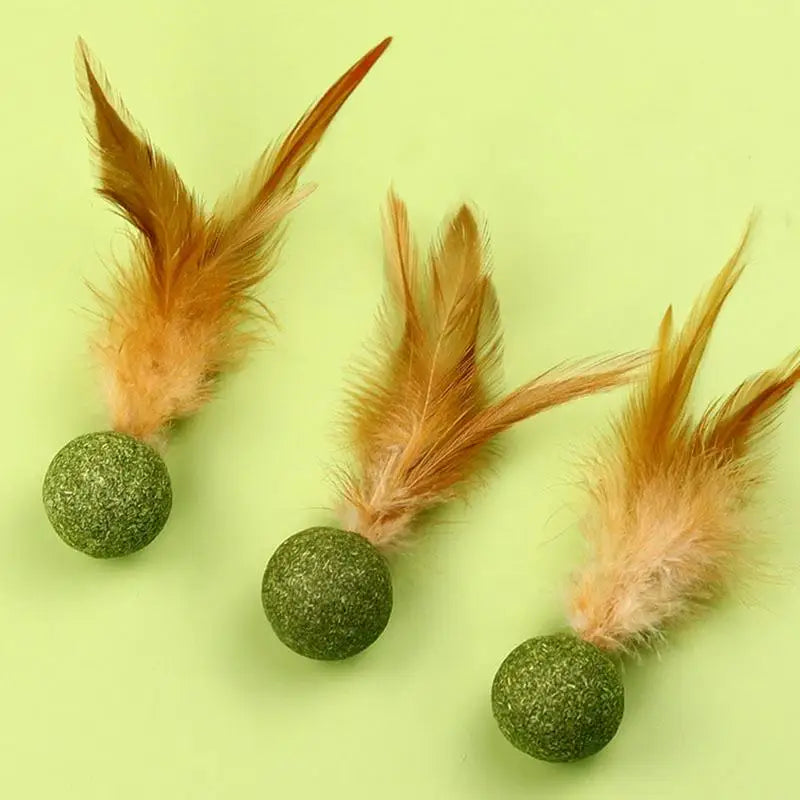 1pcs Catnip Feather Ball Interactive Natural Lollipop for Cat Kitten Toys, Feathers Design Teeth Cleaning Playing Toys