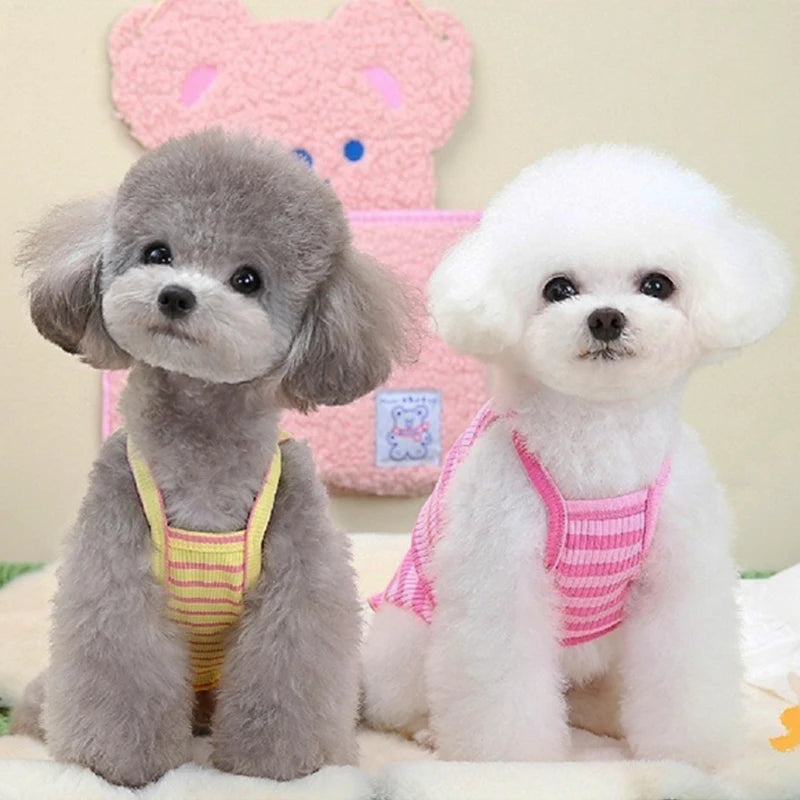 Flower Embroidery Pet Vest for Small Dogs Sweet Summer Striped Teddy Bear Cat Clothes Soft Cotton Designer Puppy Kitten T Shirt