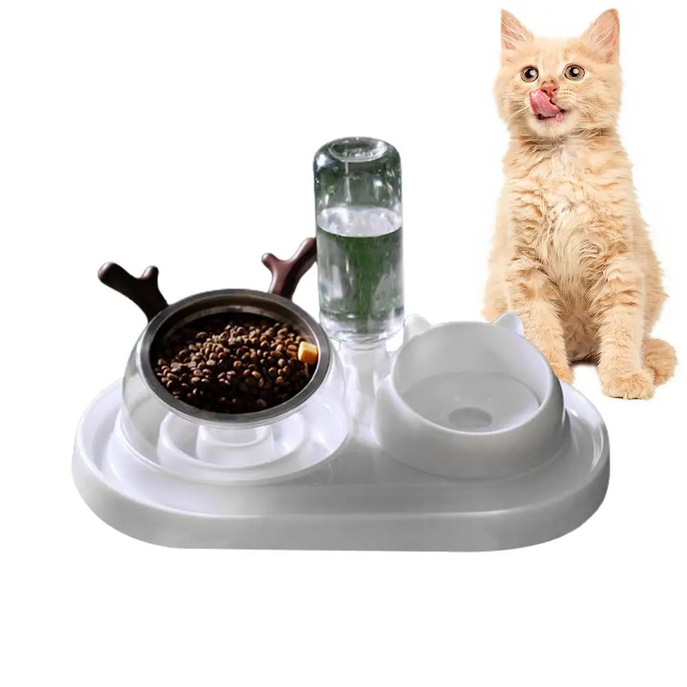 Gravity Cat Feeder And Water Dispenser Set 15Tilted Pets Water And Food Bowl Set Curved Bowl Mouth Raised Cat Bowls Pet Food