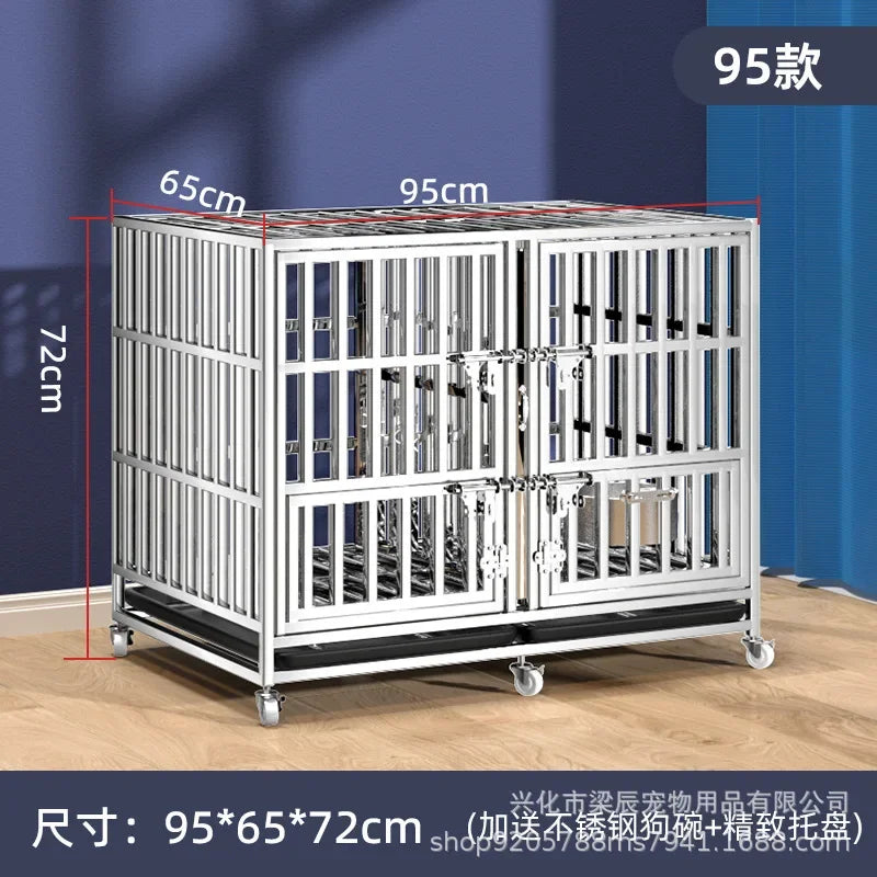 Stainless steel dog cage with partition mother and child cage square tube double cage large pet golden retriever ken
