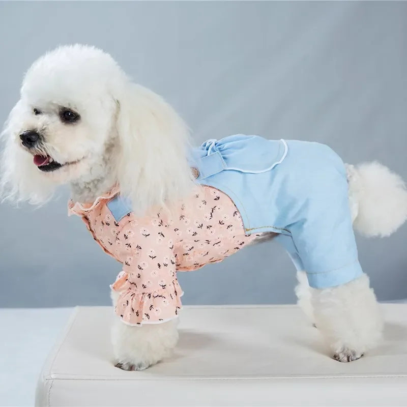 Pet Dogs Clothes Thin Denim Strap Dog Rompers Princess Pet Four-legged Clothes Jumpsuit for Dog Sweet Puppy Kitten Costumes Coat