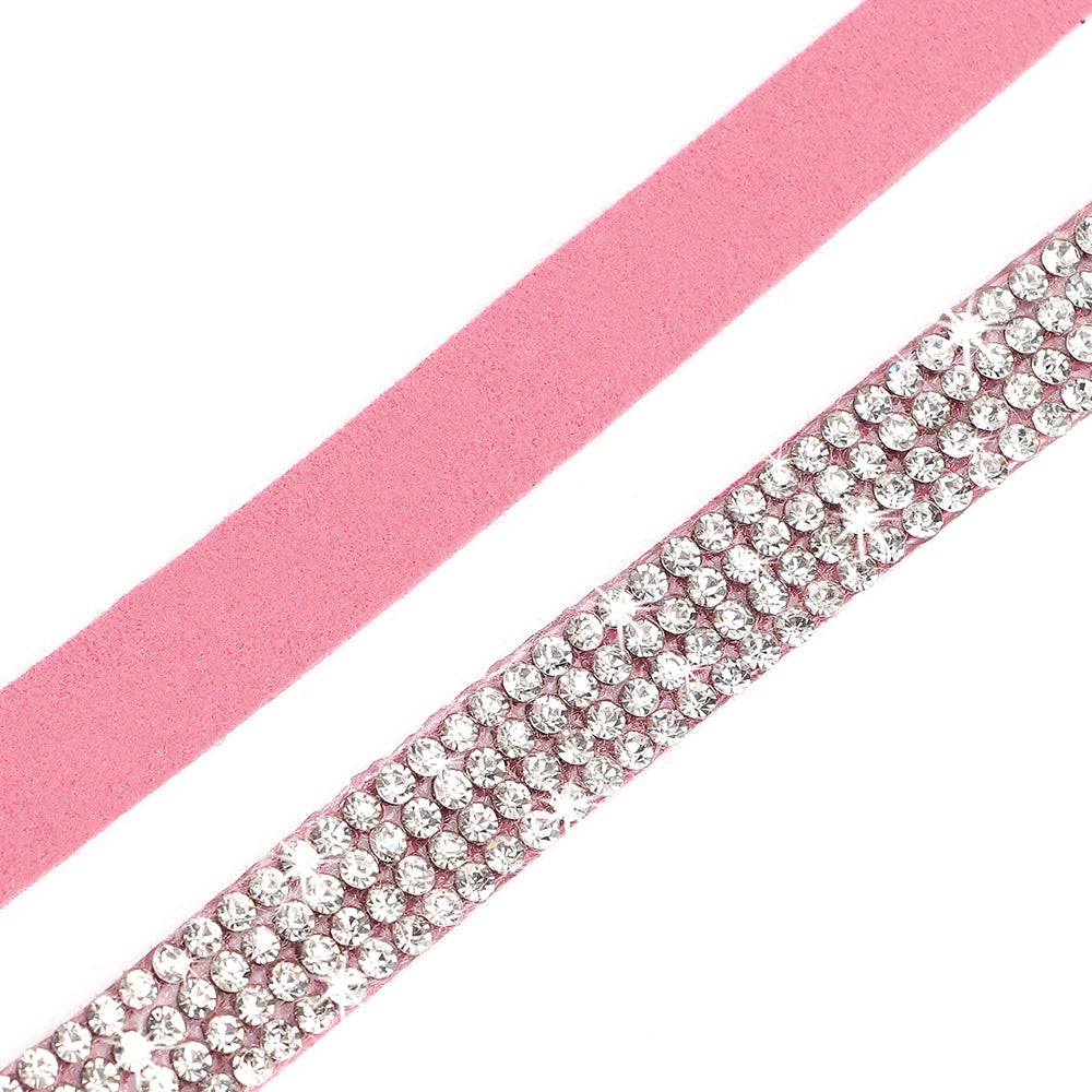 Suede Leather Cat Collar Bling Rhinestone Cats Collars with Bell Safety Breakaway Pet Puppy Necklace Adjustable XS S Pink Soft