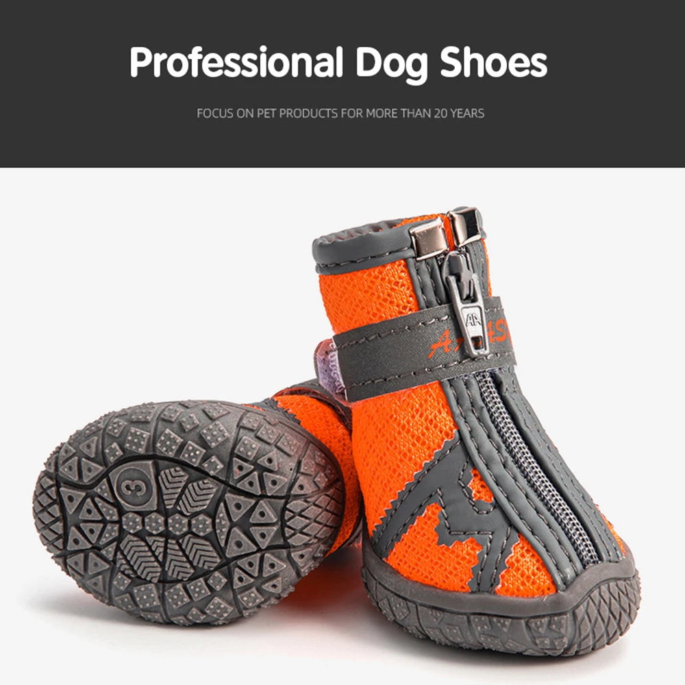4pcs Waterproof Dog Shoes Anti-slip Rain Boots Footwear Protector Breathable Reflective Booties for Small Dogs Pet Puppy Socks