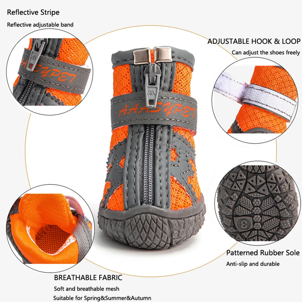4pcs Waterproof Dog Shoes Anti-slip Rain Boots Footwear Protector Breathable Reflective Booties for Small Dogs Pet Puppy Socks
