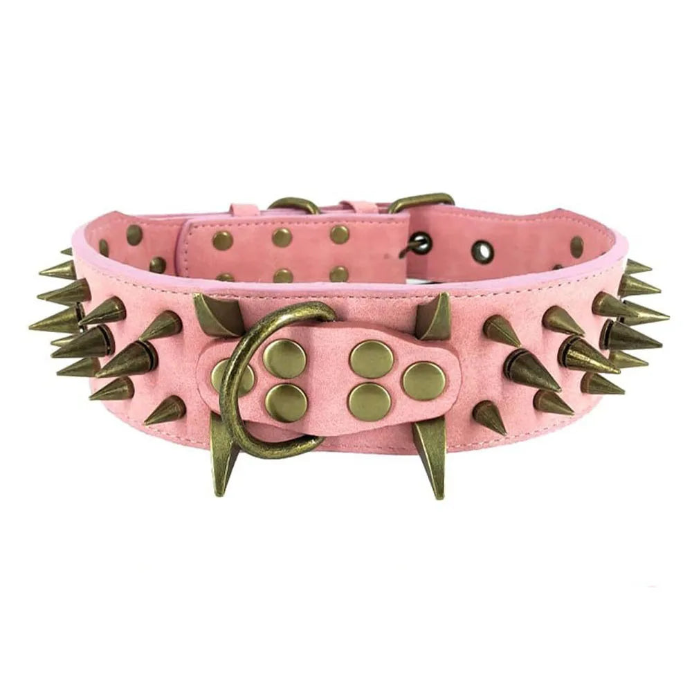 Spike Dog Collar with Big Sharp Spikes for Large Dogs Adjustable PU Leather Spiked Collar Luxury 2 Inch Wide Studded Dog Collars