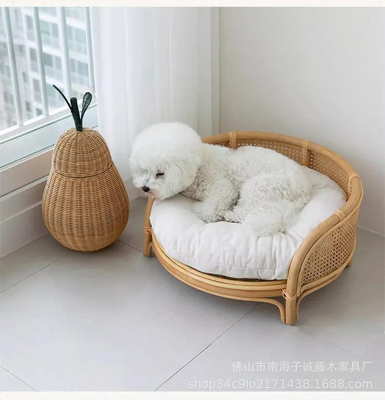 South East Asia Natural Indonesian True Rattan Teddy Nest Summer Cool Round Pomeranian Small Pet Cat Dog Kennel