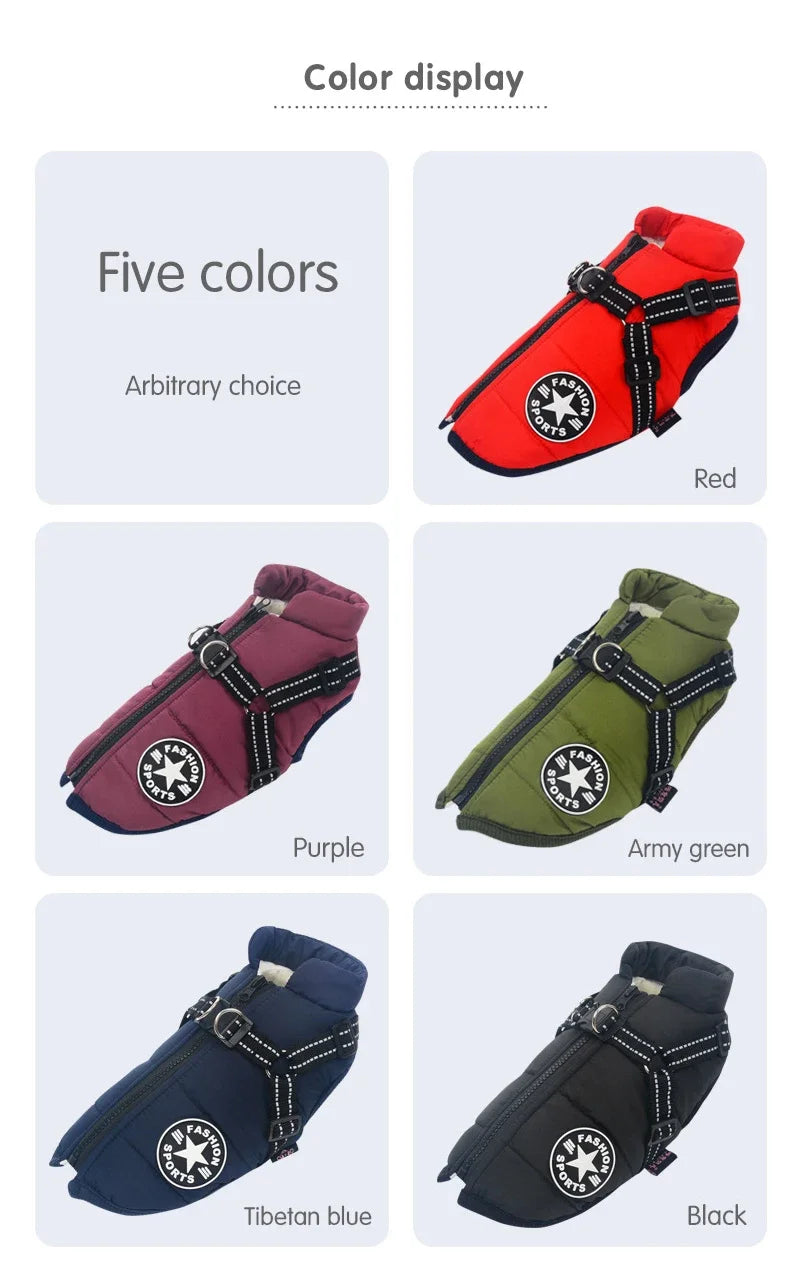 Pet Dog Jacket With Harness Winter Warm Dog Clothes For Labrador Waterproof Small Dog Coat Chihuahua French Bulldog Outfits
