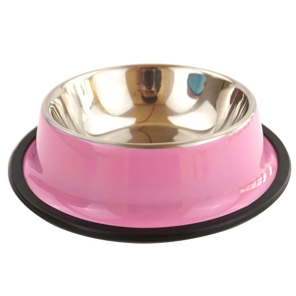 Stainless Steel Dog Bowls pink, Food and Water Non Slip Anti Skid Stackable Pet Puppy Dishes for Small, Medium and Large Dogs