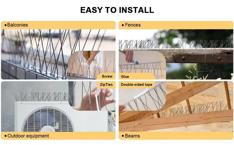 Bird Spikes with Stainless Steel Base, Durable Bird Repellent Arrow Pigeon Fence Kit