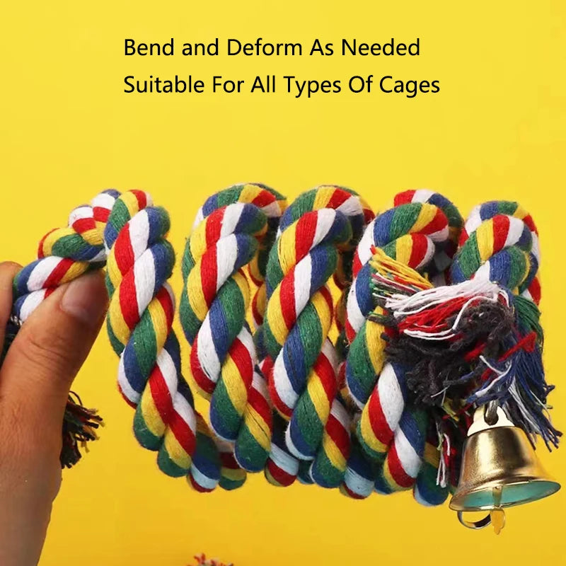 50/100/150/200cmParrot Bird Standing Toys Cotton Rope Colorful Toy Chew Perches for Bird Cage Standing Woven Rope Bird Accessory