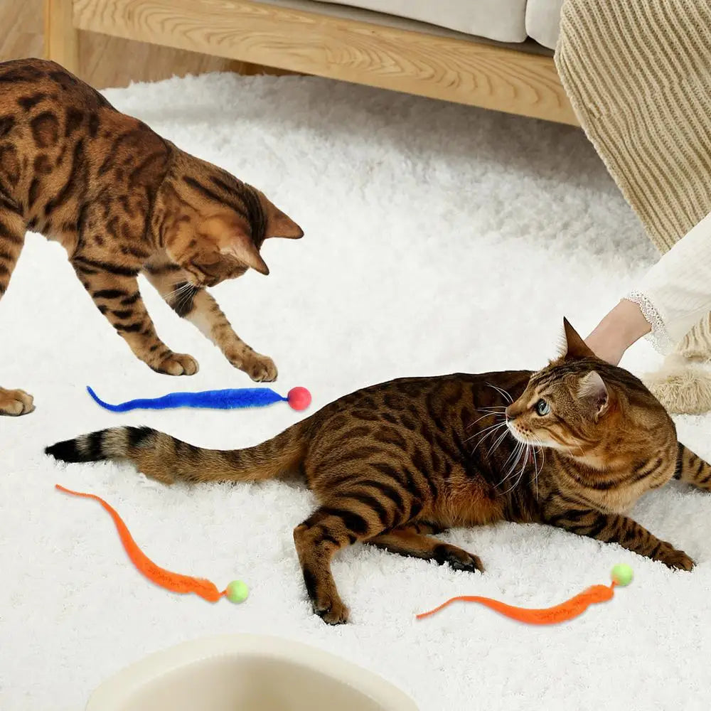 6pcs/set Cat Ball Toy Cat Tail Toy Cat Interactive Ball Creative Fuzzy Toys Bouncy Tails Cat Toy Cat Chaser Toy Kitten Playing