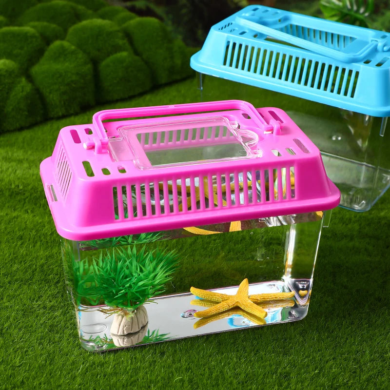 4Pcs small Portable Tourtise Aquariums Handheld Goldfish Aquarium reptile Tourtise Aquarium clear Turtle lizard Hamster Living