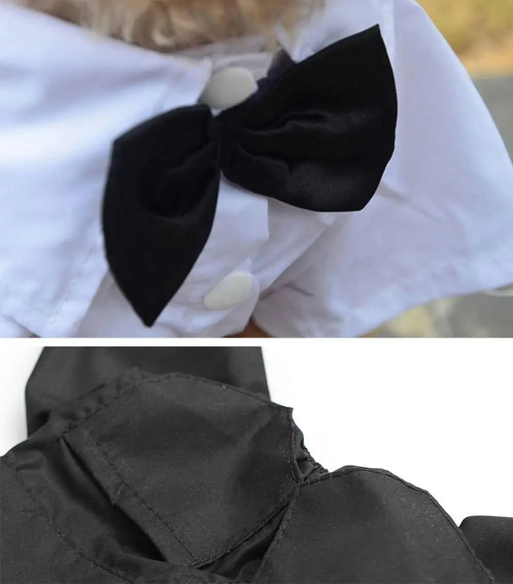 Stylish Dog Tuxedo Suit Dog Prince Wedding Shirt Costume Formal Tuxedo with Bowtie Puppy Clothes Dog Jumpsuit for Small Dogs