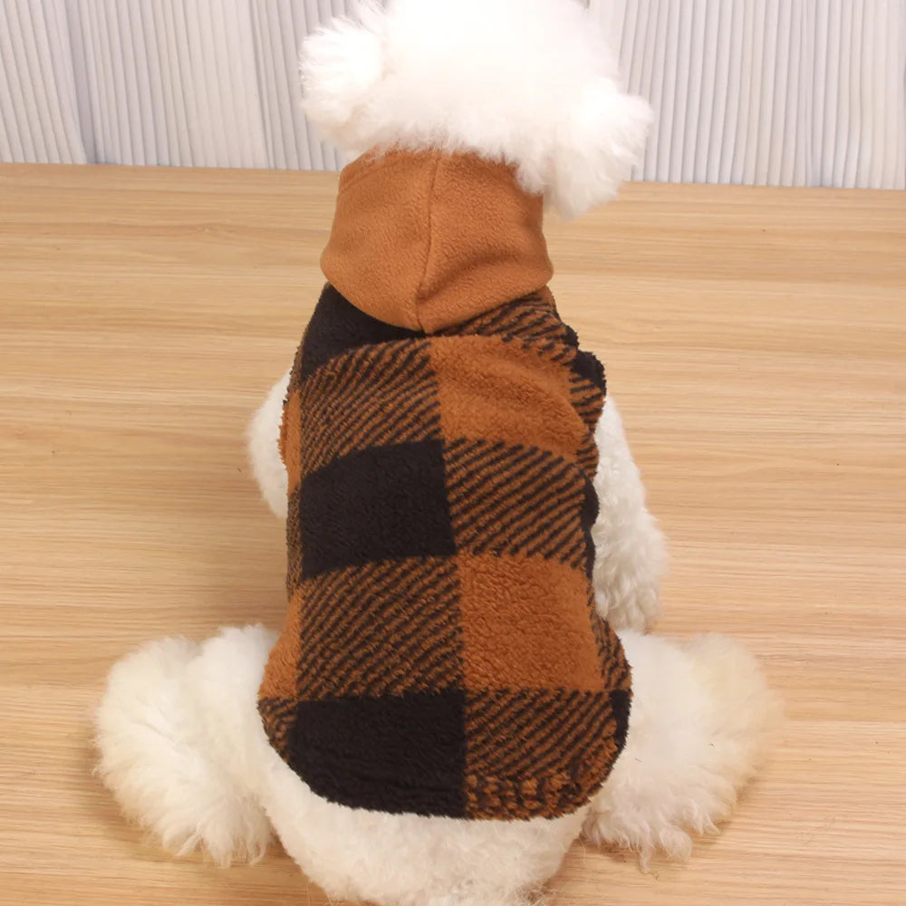 Plaid Dog Hoodie Christmas Pet Clothes Fleece Sweater with Leash Hole for Small Medium Dogs, Soft Winter Warm Dog Sweatshirt