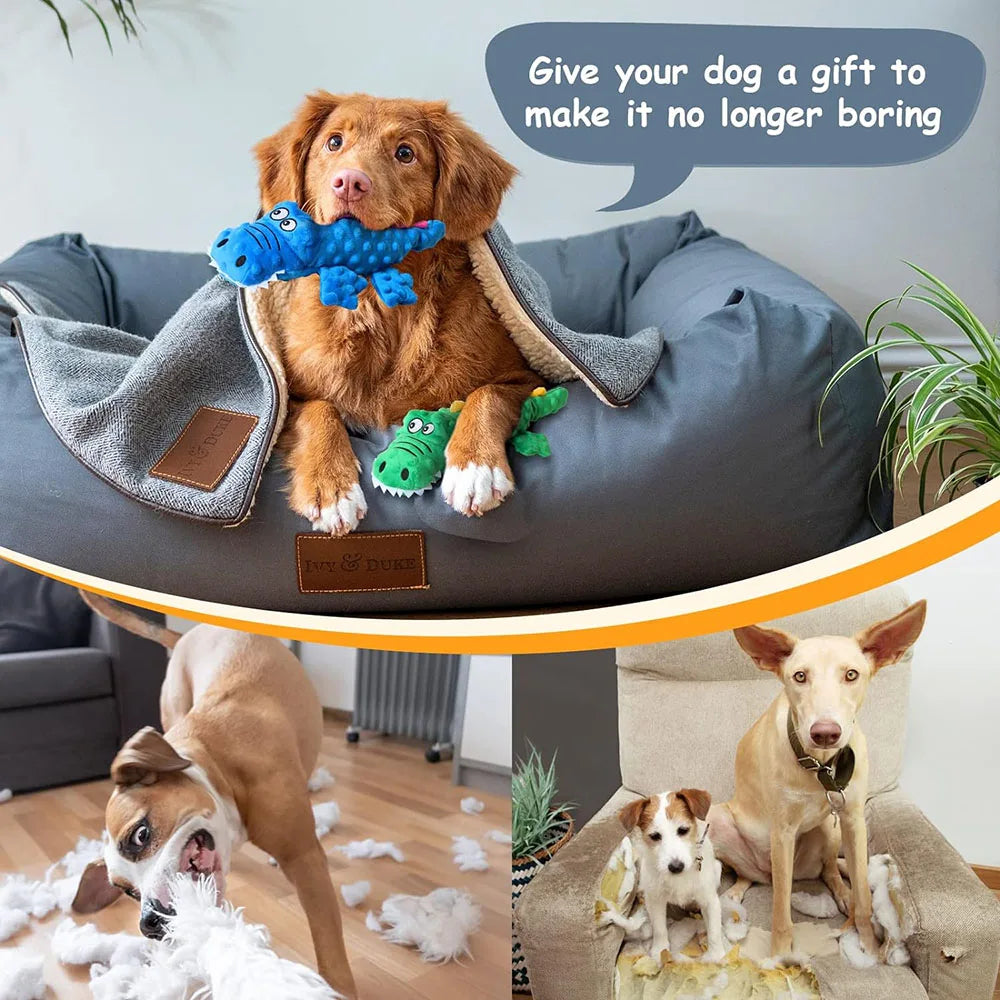 Cool Crocodile Dog Toys Durable Dog Chew Toy Dog Squeak Toy with Fun Crinkle Paper Plush Pet Toys Suitable for Small Medium Dogs