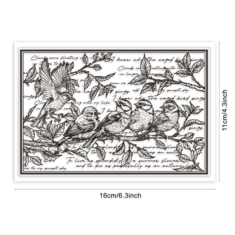 1pcs Bird Branch Silhouette Clear Stamps Birds Trees Clear Rubber Stamps Silicone for DIY Scrapbooking Photo Album 6.3x4.33inch