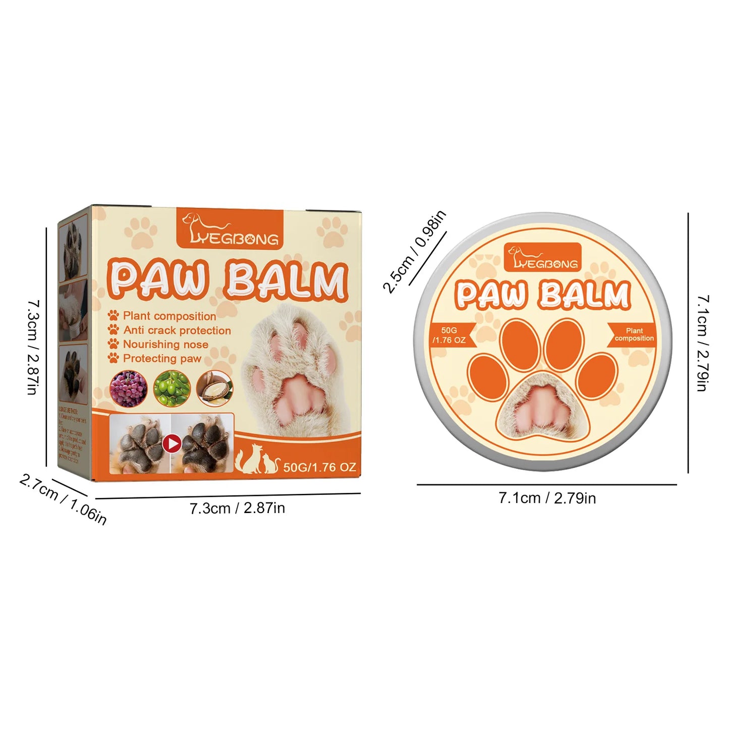 Paw Balm for Cats 50g Cat Dog Paw Protective Cream Pet Nose Protector Moisturizer Pet Crack Feet Repair Accessories for Cats