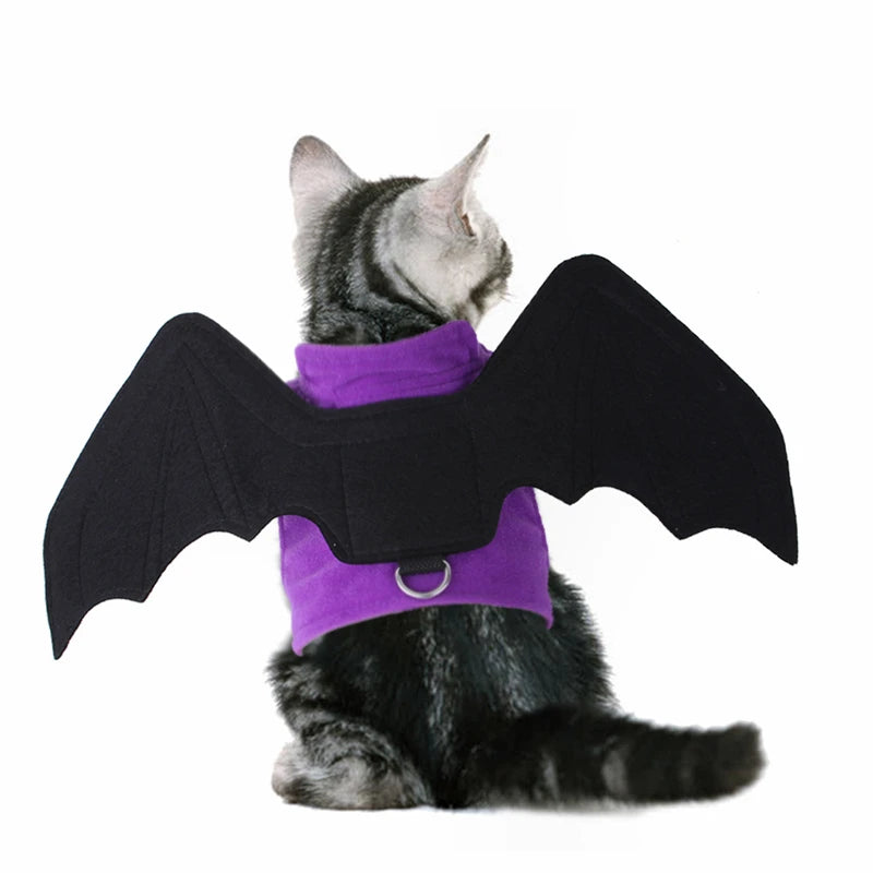 Fancy Cat Clothing Dark Elf Vampire Bat Halloween Black Dress With Bells Cosplay Lifelike Wings High Quality Christmas Costume