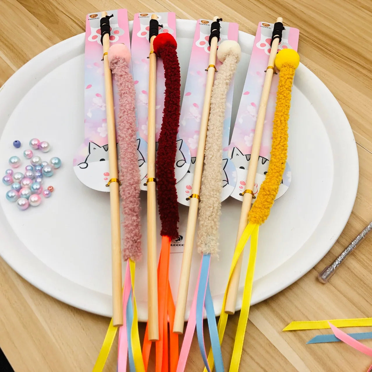 Cat Toy Cat Teaser Sticks Teasing Cats Stick Cats Toys Strips Ribbons Tassels Pet Cats Self-hi Interactive Biting Pet Supplies.