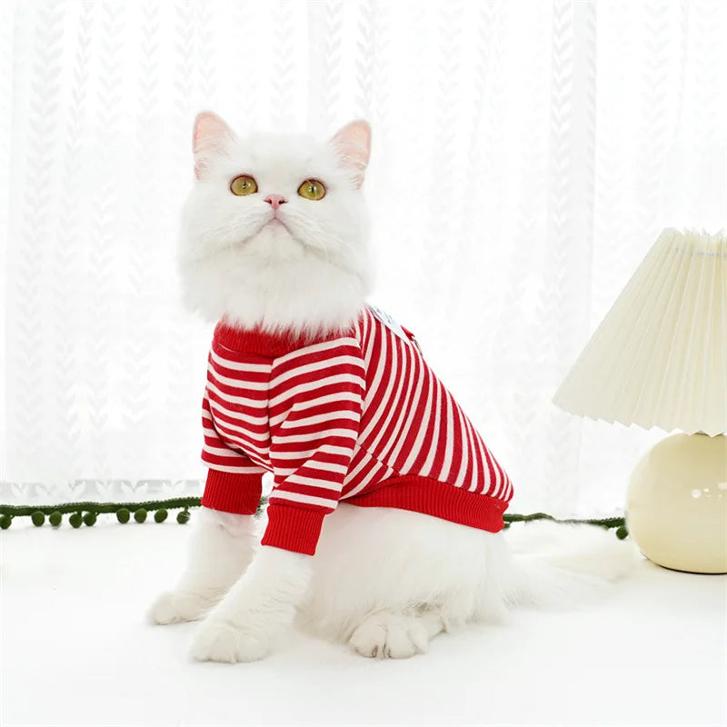 Dog Cat Hoodies with Tractional, Autumn Winter Stripe Sweatshirt Dog Clothes for Small Medium Dogs Cats Puppy Pullover Coat