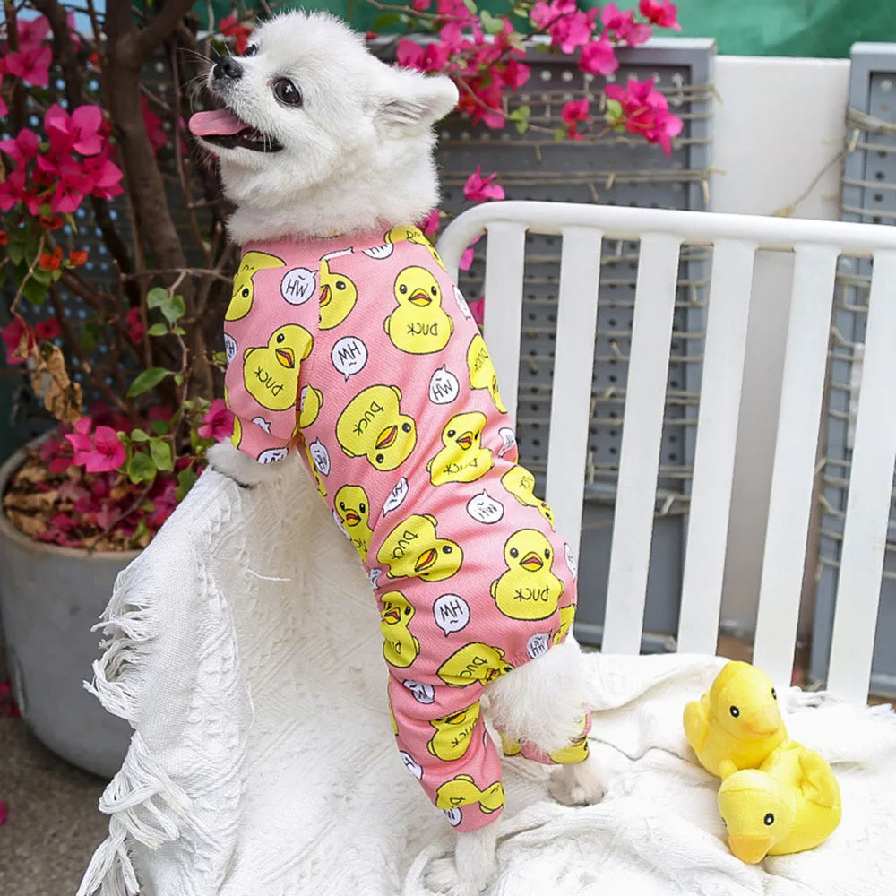 Dog Jumpsuit Puppy Dog Onesies Clothes Cat Dog Soft Pajamas Cute Duck Printed Pet Shirt Bodysuits for Teddy Pomeranian Apparel