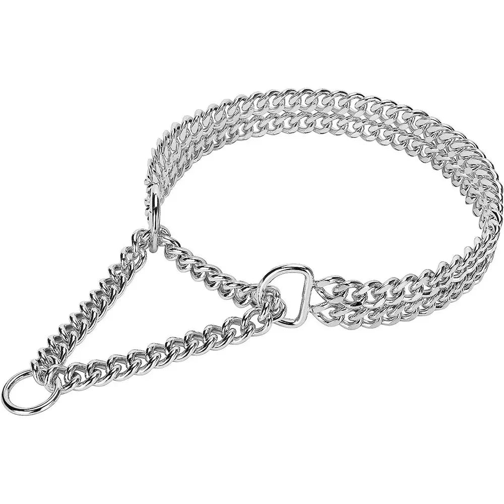30-71cm Dog Collar Metal Adjustable Double Row Telescopic Chain Triple Ring Explosion-Proof Punch Collar Dog Training Supplies