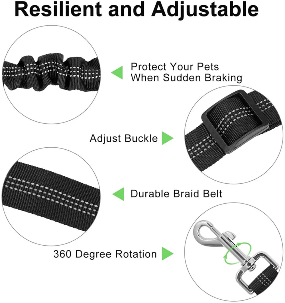 Dog Seat Belt Car Seatbelt Harness for Dogs Adjustable Durable Nylon Reflective Bungee Fabric Tether Car Travel Supplies for Pet