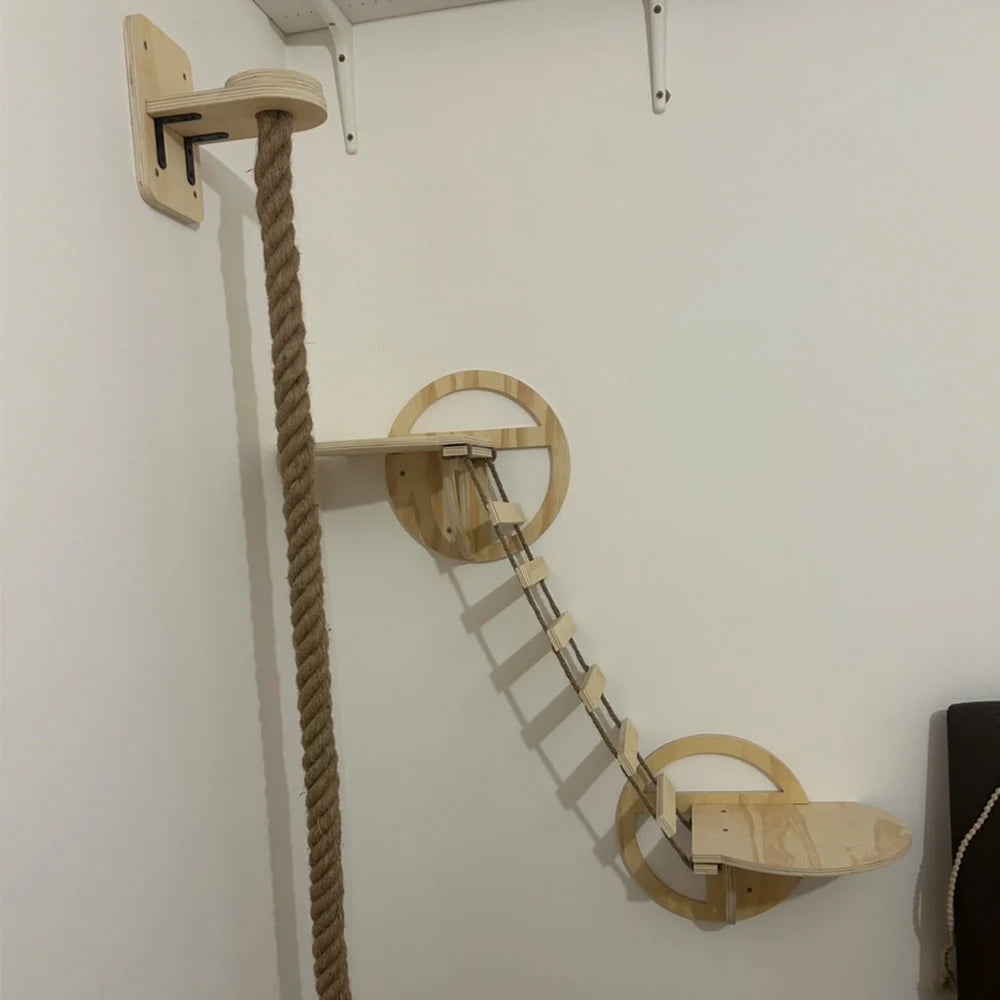 Cat Hammock Wall Mounted Wooden Furniture Scratcher Kitty Beds Perches Circular Plunge Platform Cats Wall Shelf For Play & Climb