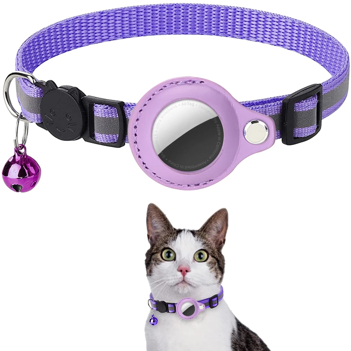 Airtag Cat Collar with Bell and Safety Buckle, Reflective Breakaway Collar with Airtag Holder for Cats Small Dogs Kitten Puppy