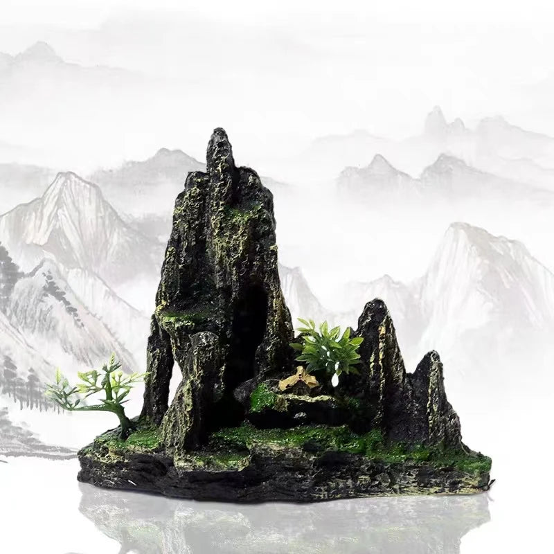 Resin Aquarium Rockery Mountain Decoration Artificial View Rock Cave Stone Tree Fish Tank Ornament Pet Supplies Home Decor