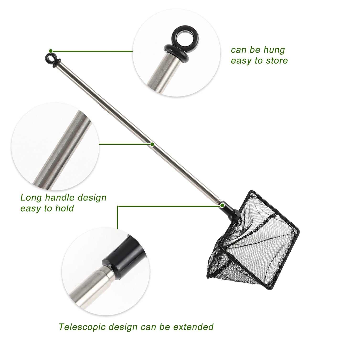 UXCELL Fishing Landing Net Handhold Fish Tank Net Stainless Steel Extendable Handle for Fish Tank Aquarium Accessories