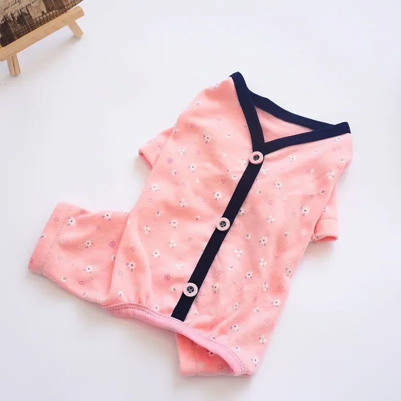 Dog Cat JumpSuit Shirt 100% Cotton Print Tracksuit For Small Cats Dogs Pet Puppy Floral Pajamas Pants T-Shirt Yorkies Chihuahua