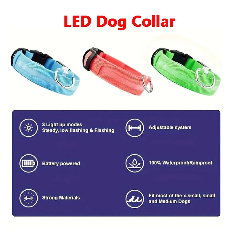 Light Up Dog Collar, Glow LED Dog Collar Flashing Night Walking Collar Waterproof for Small Medium Large Dogs