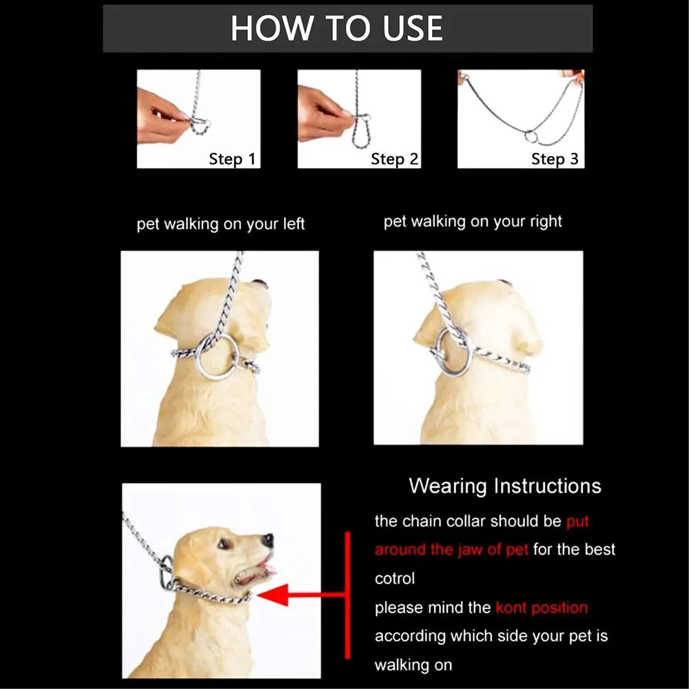 Metal Chain Dog Show Collar Pet Slip Collar for Shows Fine Brass Snake Choke Chain Collar Adjustable for Small Medium Large Dogs
