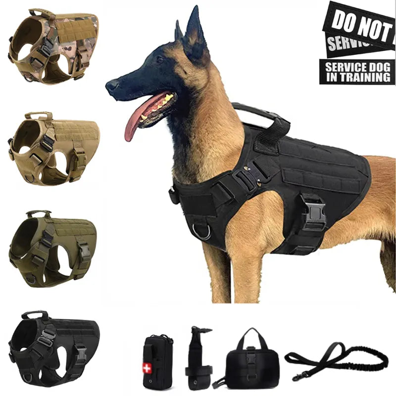 K9 Tactical Military Vest Pet German Shepherd Golden Retriever Tactical Training Dog Harness and Leash Set For All Breeds Dogs