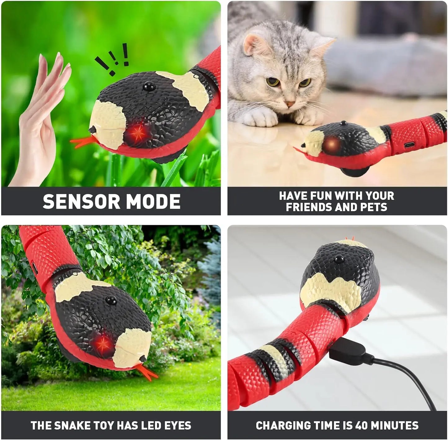 Smart Sensing Interactive Cat Toys Automatic Eletronic Snake Cat Teasering Play USB Rechargeable Kitten Toys for Cats Dogs Pet