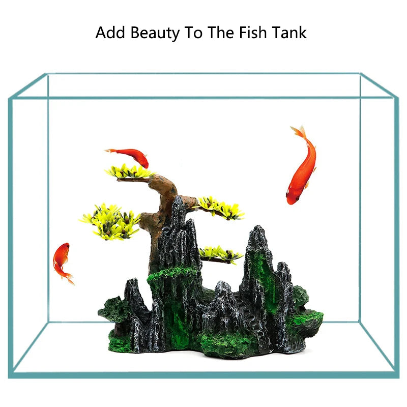 Resin Aquarium Rockery Mountain Decoration Artificial View Rock Cave Stone Tree Fish Tank Ornament Pet Supplies Home Decor
