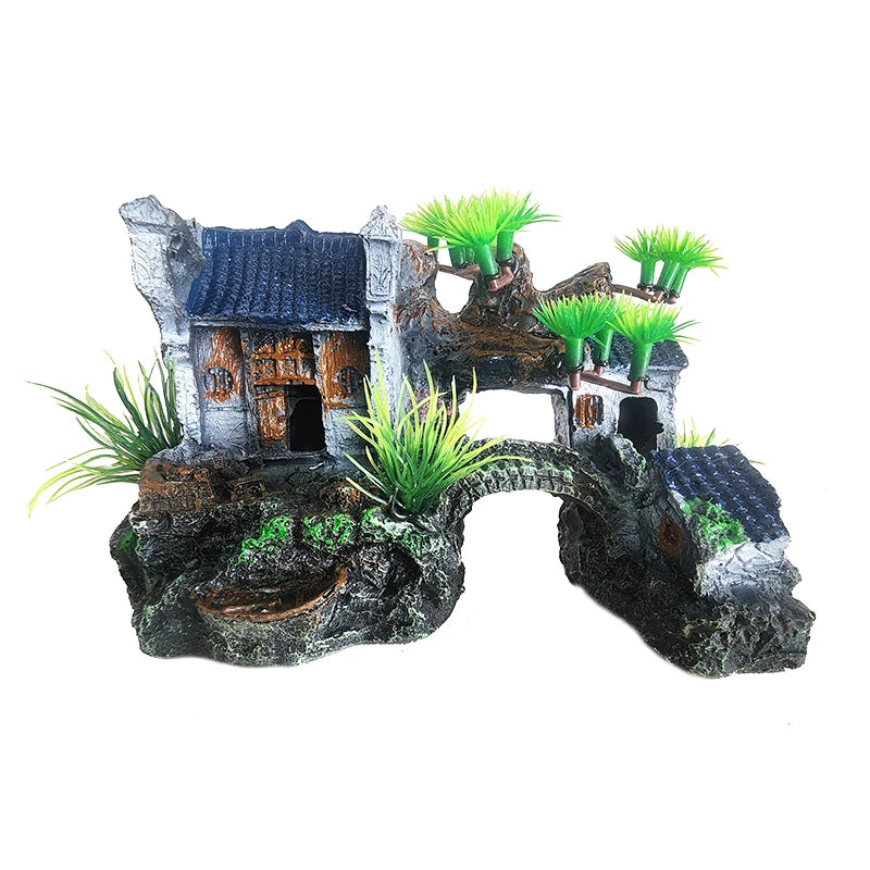 Resin Aquarium Rockery Mountain Decoration Artificial View Rock Cave Stone Tree Fish Tank Ornament Pet Supplies Home Decor New