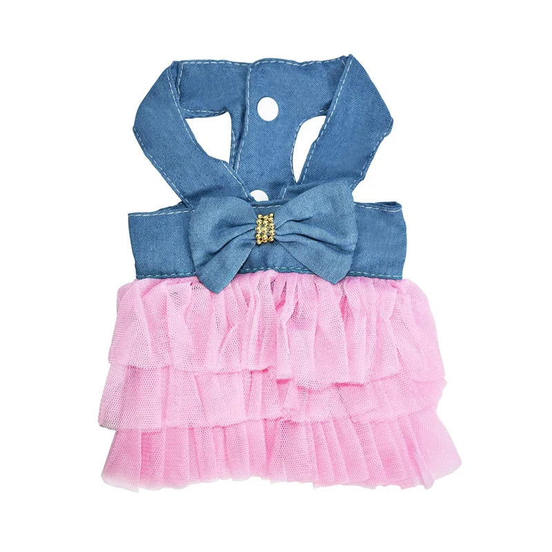 Princess Dog Dress for Small Dogs, Chihuahua Yorkie Layer Stripe Mesh Tutu Skirt Puppy Summer Clothes Pet Bowknot Dresses