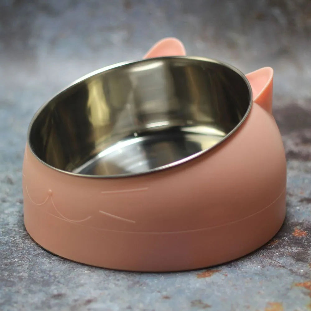 Cat Dog Bowls 15 Degrees Raised Stainless Steel Cat Bowl Safeguard Neck Puppy Pet Feeder Non-slip Crash Elevated Cat Food Bowl