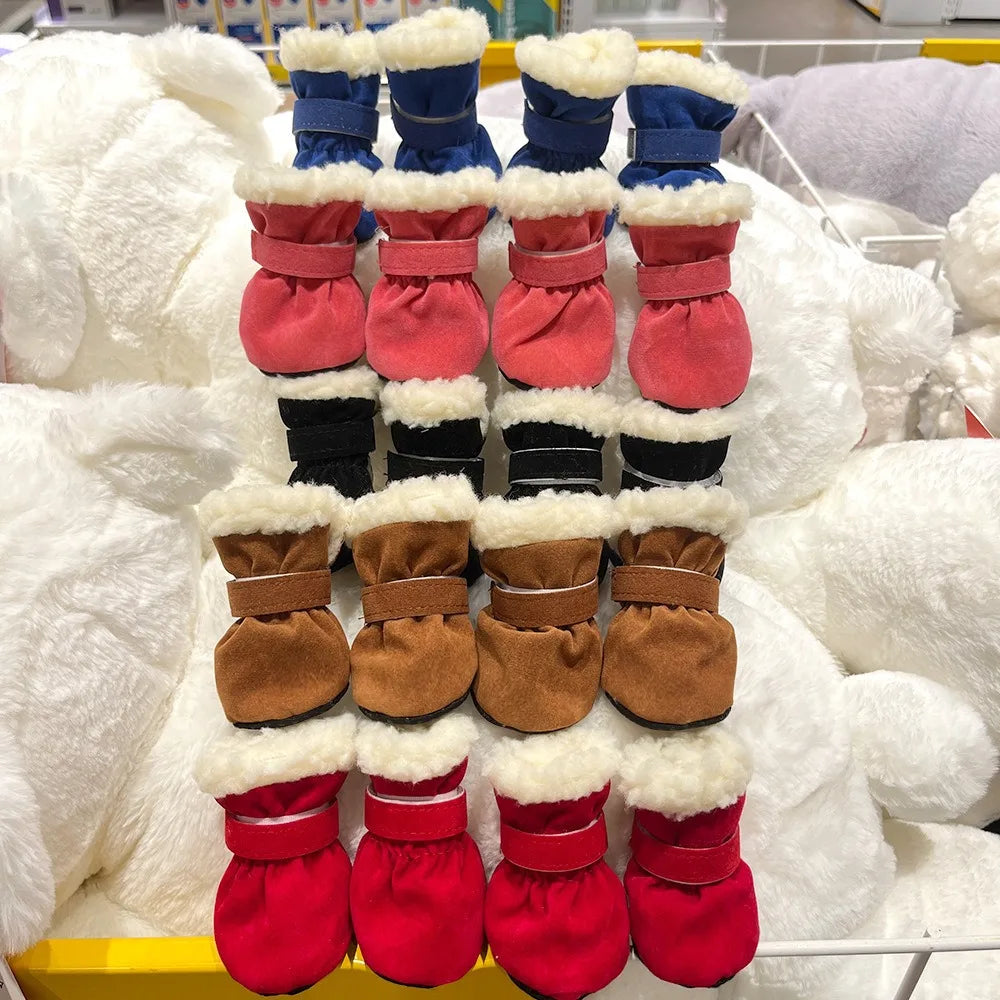 Solid Chamois Velvet Dog Socks Winter Outdoor Walking Chihuahua Non Slip Shoes for Puppy Soft Warm Accessories Feet Protector