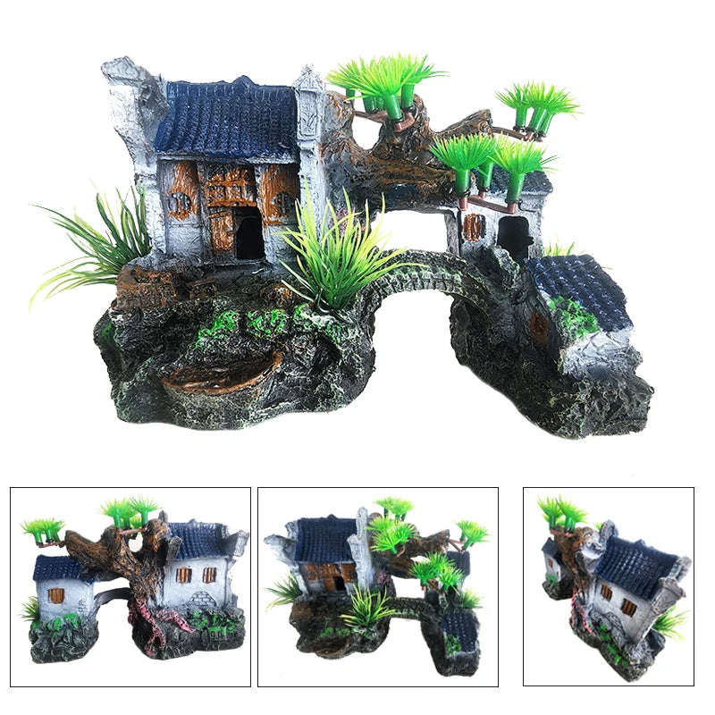 Resin Aquarium Rockery Mountain Decoration Artificial View Rock Cave Stone Tree Fish Tank Ornament Pet Supplies Home Decor New