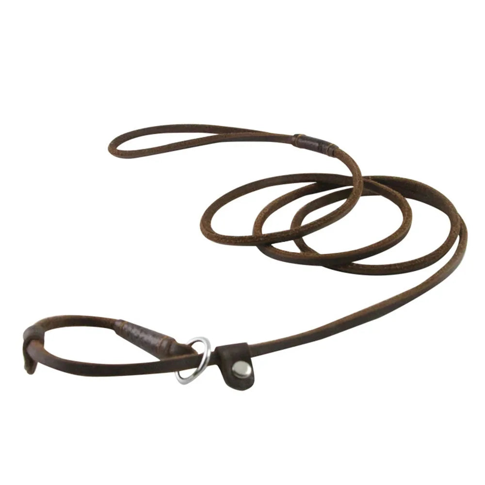 Slip Dog Leash Soft Thin Handmade Genuine Leather Pet Puppy Dog Chain Collar Leash Slip for Small Medium Dogs Training & Walking