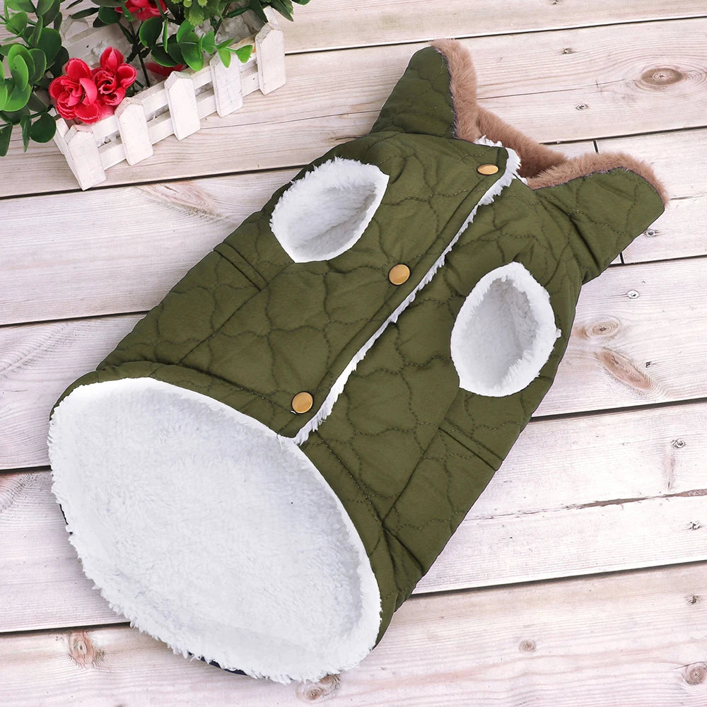 Waterproof Winter Pet Jacket Clothes Super Warm Small Dogs Clothing With Fur Collar Cotton Pet Outfits French Bulldog Coat Vest